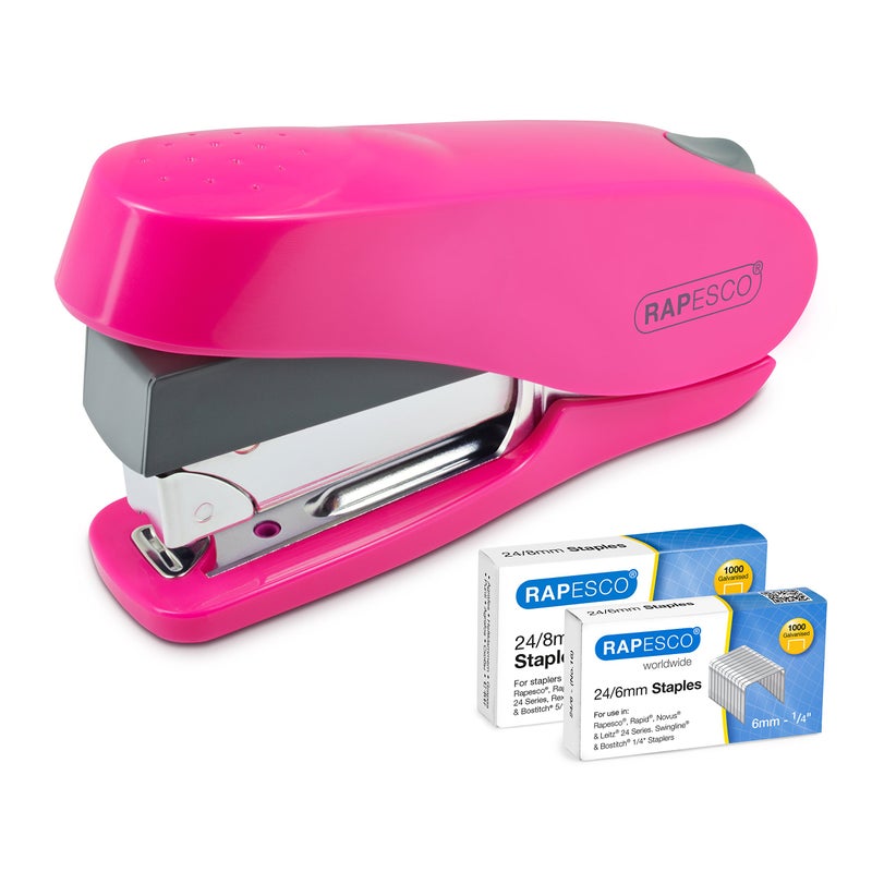 Rapesco 1468 Luna Less Effort Desktop Stapler with 2000 Staples, Type 24 High-Capacity 5/16" and 1/4" Staples, 50 Sheet Capacity, Half-Strip Magazine, No Effort, Hot Pink - Image 1